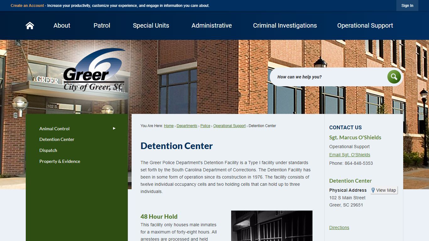 Detention Center | Greer, SC - City of Greer